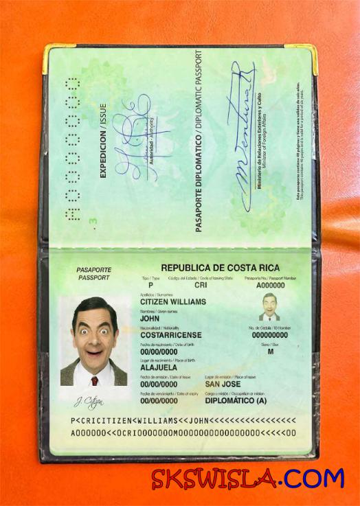 Kostaryka paszport dyplomatyczny wygląd zdjęcia pliki PSD, skan i fotografowany obraz